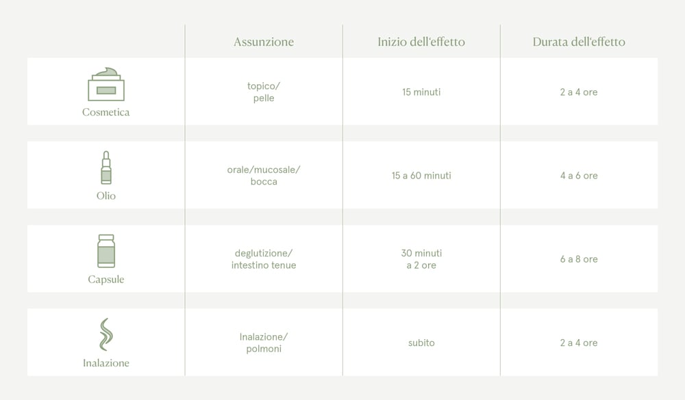 Durata dell'effetto di prodotti CBD